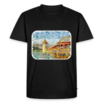 Lucerne Switzerland Watercolor Sketch Drawn Illust - Men's Premium Organic T-Shirt - black - Front - Nico (187cm)