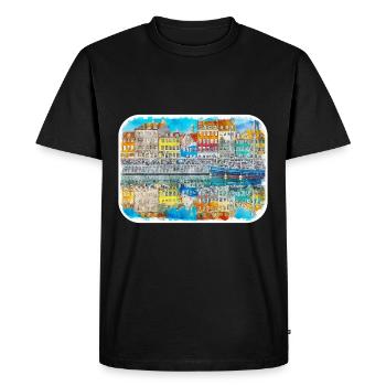 Copenhague Danemark Aquarelle Sketch Illustration - T-shirt Premium bio Homme - noir - Devant - Nico (187cm)