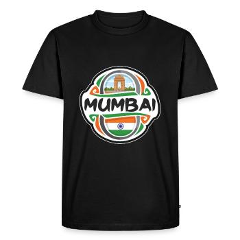 Mumbai Inde Drapeau Badge Voyage Souvenir Timbre - T-shirt Premium bio Homme - noir - Devant - Nico (187cm)