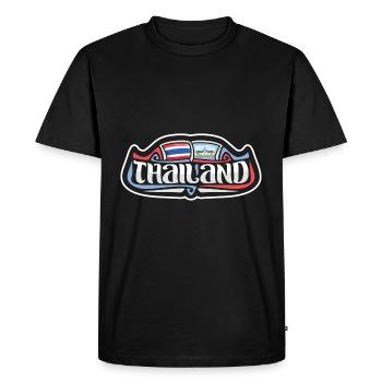 Thailand Flag Travel Souvenir Sticker Badge Logo - Men's Premium Organic T-Shirt - black - Front - Nico (187cm)