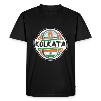 Kolkata India Flag Badge Travel Souvenir Stamp - Men's Premium Organic T-Shirt - black - Front - Nico (187cm)