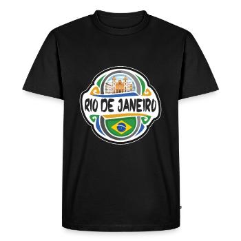 Rio de Janeiro Brésil Drapeau Voyage Souvenir Badge S - T-shirt Premium bio Homme - noir - Devant - Nico (187cm)