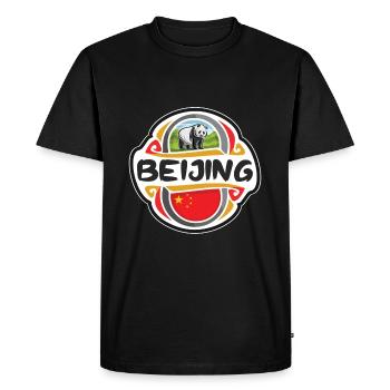 Beijing China Flag Badge Souvenir de Voyage - T-shirt Premium bio Homme - noir - Devant - Nico (187cm)