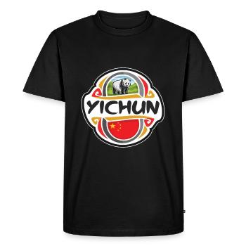Yichun Chine Drapeau Badge Souvenir de Voyage Timbre - T-shirt Premium bio Homme - noir - Devant - Nico (187cm)