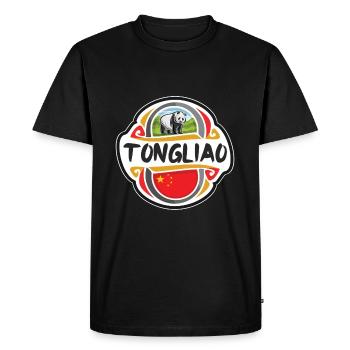 Tongliao Chine Drapeau Badge Souvenir de Voyage Timbre Souvenir - T-shirt Premium bio Homme - noir - Devant - Nico (187cm)
