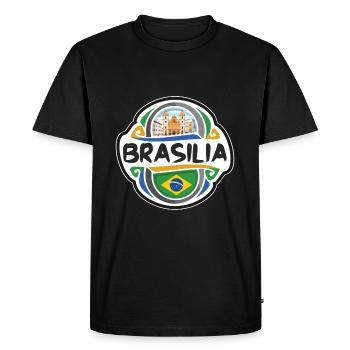 Brasilia Brésil Drapeau Badge Voyage Souvenir Timbre - T-shirt Premium bio Homme - noir - Devant - Nico (187cm)