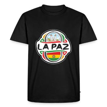 La Paz Bolivie Drapeau Badge Voyage Souvenir Timbre - T-shirt Premium bio Homme - noir - Devant - Nico (187cm)