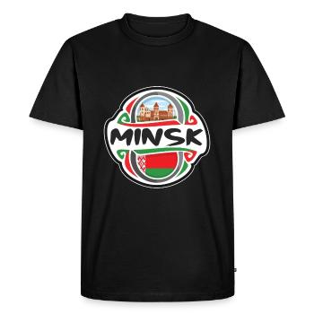 Minsk Belarus Flag Badge Travel Souvenir Stamp - Men's Premium Organic T-Shirt - black - Front - Nico (187cm)