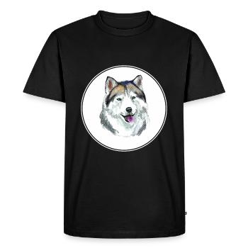 Alaskan Husky Dog Watercolor Sketch Illustration - Men's Premium Organic T-Shirt - black - Front - Nico (187cm)
