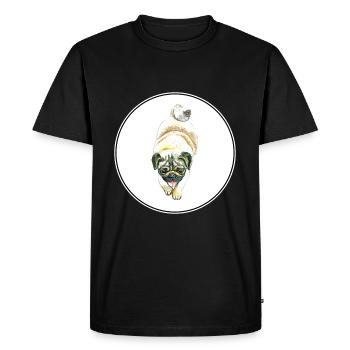 Pug Dog Aquarelle Peinture Illustration - T-shirt Premium bio Homme - noir - Devant - Nico (187cm)
