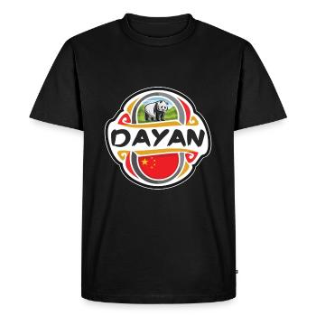 Dayan Chine Drapeau Badge Souvenir de Voyage Timbre - T-shirt Premium bio Homme - noir - Devant - Nico (187cm)