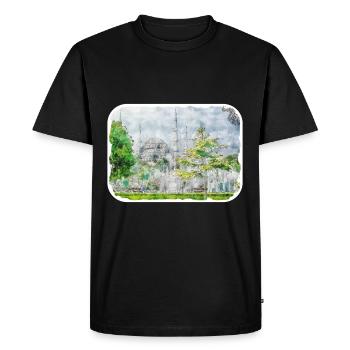 Dinde Aquarelle Esquisse Dessinée à la main Illustration - T-shirt Premium bio Homme - noir - Devant - Nico (187cm)