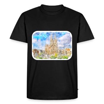Barcelone Espagne Aquarelle Esquisse Dessinée Peinture - T-shirt Premium bio Homme - noir - Devant - Nico (187cm)