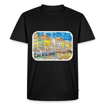 Copenhague Danemark Aquarelle Esquisse Dessinée Paintin - T-shirt Premium bio Homme - noir - Devant - Nico (187cm)