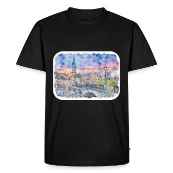 Zurich Suisse Aquarelle Esquisse Dessinée Paintin - T-shirt Premium bio Homme - noir - Devant - Nico (187cm)