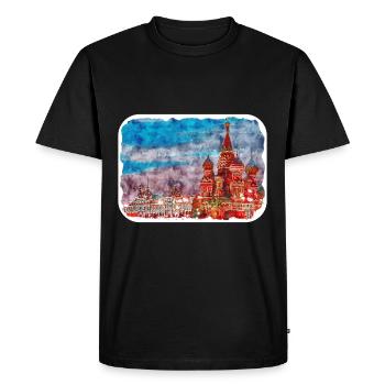 Moscou Russie Aquarelle Esquisse Dessinée Peinture - T-shirt Premium bio Homme - noir - Devant - Nico (187cm)