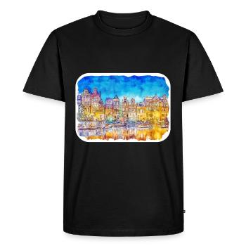 Amsterdam Netherlands Watercolor Sketch Illustrati - Men's Premium Organic T-Shirt - black - Front - Nico (187cm)