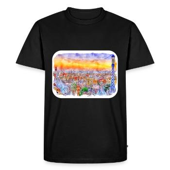 Barcelone Espagne Aquarelle Esquisse Dessinée Peinture - T-shirt Premium bio Homme - noir - Devant - Nico (187cm)