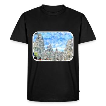 Madrid Espagne Aquarelle Esquisse Dessinée Peinture - T-shirt Premium bio Homme - noir - Devant - Nico (187cm)