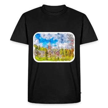 Roumanie Landmark Aquarelle Esquisse Dessin de peinture - T-shirt Premium bio Homme - noir - Devant - Nico (187cm)