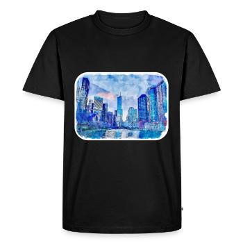 Chicago USA Watercolor Sketch Drawn Illustration - Men's Premium Organic T-Shirt - black - Front - Nico (187cm)