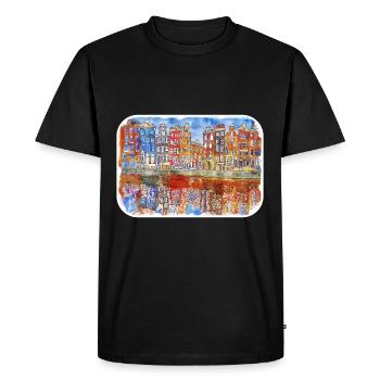 Amsterdam Netherlands Watercolor Sketch Drawing - Men's Premium Organic T-Shirt - black - Front - Nico (187cm)