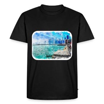 Chicago USA Watercolor Sketch Drawn Illustration - Men's Premium Organic T-Shirt - black - Front - Nico (187cm)