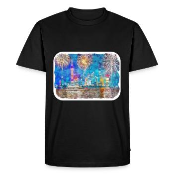Shanghai Landmark Watercolor Sketch Illustration - Men's Premium Organic T-Shirt - black - Front - Nico (187cm)