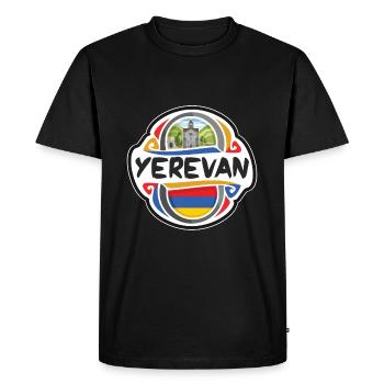 Yerevan Armenia Flag Badge Travel Souvenir Stamp - Men's Premium Organic T-Shirt - black - Front - Nico (187cm)