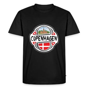 Copenhague Danemark Drapeau Voyage Souvenir Badge Stam - T-shirt Premium bio Homme - noir - Devant - Nico (187cm)