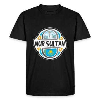 Nur Sultan Kazakhstan Flag Travel Souvenir Badge S - Men's Premium Organic T-Shirt - black - Front - Nico (187cm)