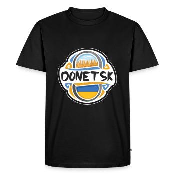 Donetsk Ukraine Drapeau Badge Voyage Souvenir Timbre - T-shirt Premium bio Homme - noir - Devant - Nico (187cm)