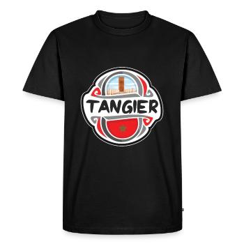 Tangier Morocco Flag Badge Travel Souvenir Stamp - Men's Premium Organic T-Shirt - black - Front - Nico (187cm)