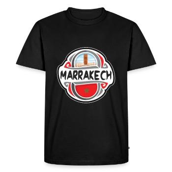 Marrakech Morocco Flag Badge Travel Souvenir Stamp - Men's Premium Organic T-Shirt - black - Front - Nico (187cm)