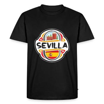 Sevilla Spain Flag Badge Travel Souvenir Stamp - Men's Premium Organic T-Shirt - black - Front - Nico (187cm)