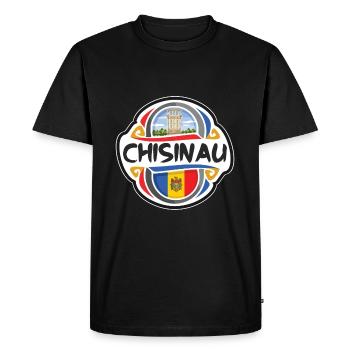 Chisinau Moldavie Drapeau Badge Voyage Souvenir Timbre - T-shirt Premium bio Homme - noir - Devant - Nico (187cm)