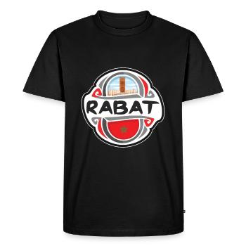 Rabat Maroc Drapeau Badge Voyage Souvenir Timbre - T-shirt Premium bio Homme - noir - Devant - Nico (187cm)
