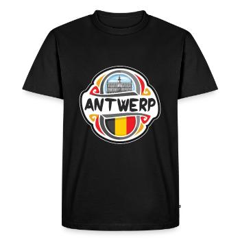 Anvers Belgique Drapeau Badge Voyage Souvenir Timbre - T-shirt Premium bio Homme - noir - Devant - Nico (187cm)