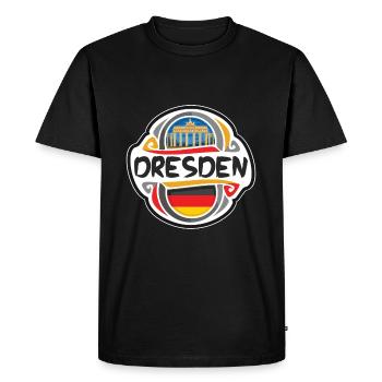 Dresden Germany Flag Badge Travel Souvenir Stamp - Men's Premium Organic T-Shirt - black - Front - Nico (187cm)
