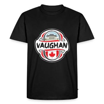 Vaughan Canada Flag Badge Travel Souvenir Stamp - Men's Premium Organic T-Shirt - black - Front - Nico (187cm)