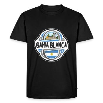 Bahia Blanca Argentine Drapeau Voyage Souvenir Badge - T-shirt Premium bio Homme - noir - Devant - Nico (187cm)