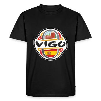 Vigo Spain Flag Badge Travel Souvenir Stamp - Men's Premium Organic T-Shirt - black - Front - Nico (187cm)