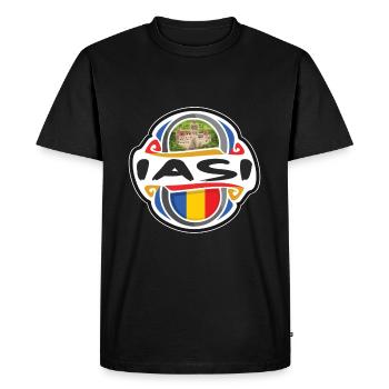 Iasi Roumanie Drapeau Badge Voyage Souvenir Timbre - T-shirt Premium bio Homme - noir - Devant - Nico (187cm)