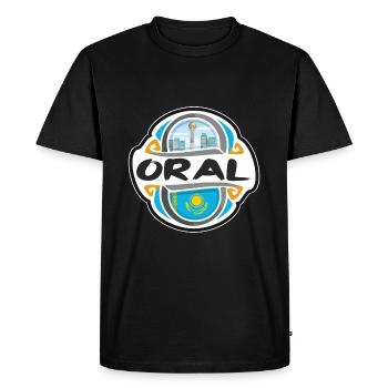 Oral Kazakhstan Flag Badge Souvenir de Voyage Timbre - T-shirt Premium bio Homme - noir - Devant - Nico (187cm)