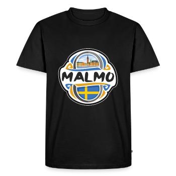 Malmö Suède Drapeau Badge Voyage Souvenir Timbre - T-shirt Premium bio Homme - noir - Devant - Nico (187cm)