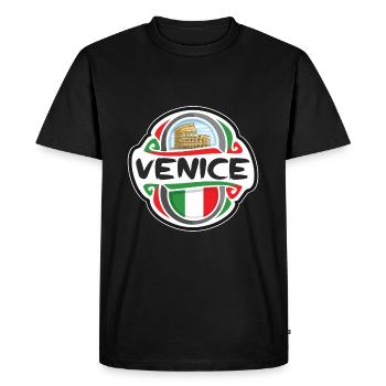 Venise Italie Drapeau Badge Voyage Souvenir Timbre - T-shirt Premium bio Homme - noir - Devant - Nico (187cm)