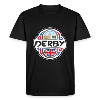 Derby UK Royaume-Uni Drapeau Voyage Souvenir Badge - T-shirt Premium bio Homme - noir - Devant - Nico (187cm)