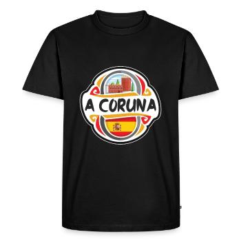 Un badge de drapeau de la Corogne Espagne Timbre souvenir de voyage - T-shirt Premium bio Homme - noir - Devant - Nico (187cm)