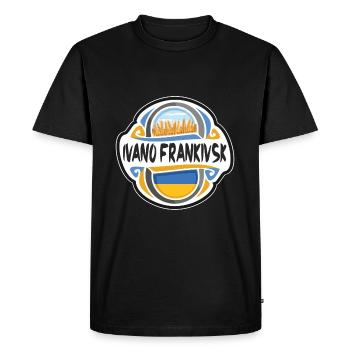 Ivano Frankivsk Drapeau de l’Ukraine Souvenir Badge de voyage - T-shirt Premium bio Homme - noir - Devant - Nico (187cm)