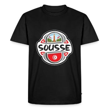 Sousse Tunisia Flag Badge Travel Souvenir Stamp - Men's Premium Organic T-Shirt - black - Front - Nico (187cm)
